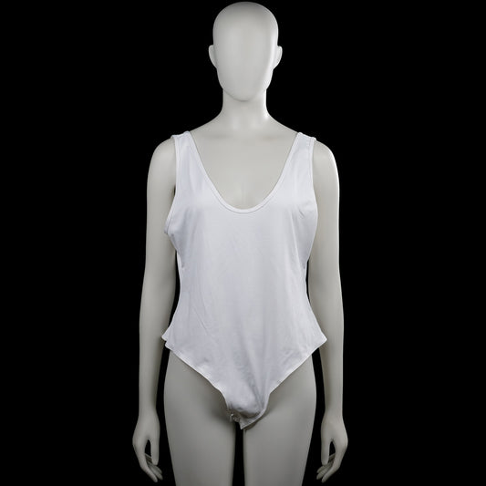 H&M - Bodysuit - White - Size XL - White solid sleeveless top with a scoop neckline and wide shoulder straps. Features an asymmetrical hem with a pointed front and a lower back.