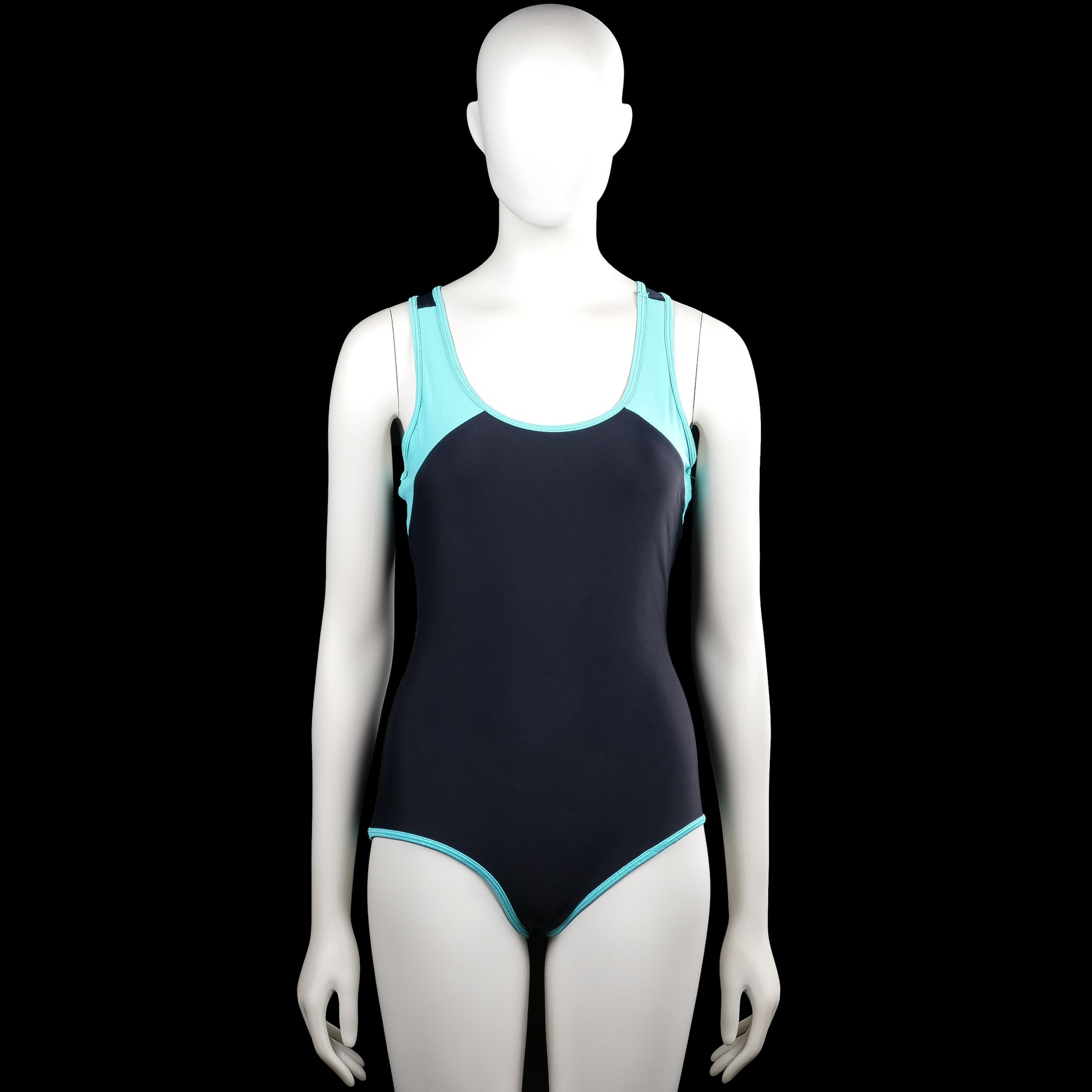 Kappahl - Bodysuit - Navy & Turquoise - Size 170 - Navy and turquoise sleeveless one-piece with a scoop neckline and racerback. Straight leg openings and neckline with turquoise trim.