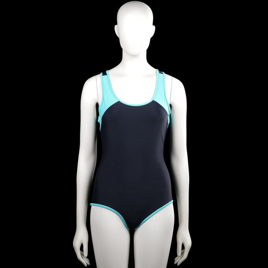 Kappahl - Bodysuit - Navy & Turquoise - Size 170 - Navy and turquoise sleeveless one-piece with a scoop neckline and racerback. Straight leg openings and neckline with turquoise trim.