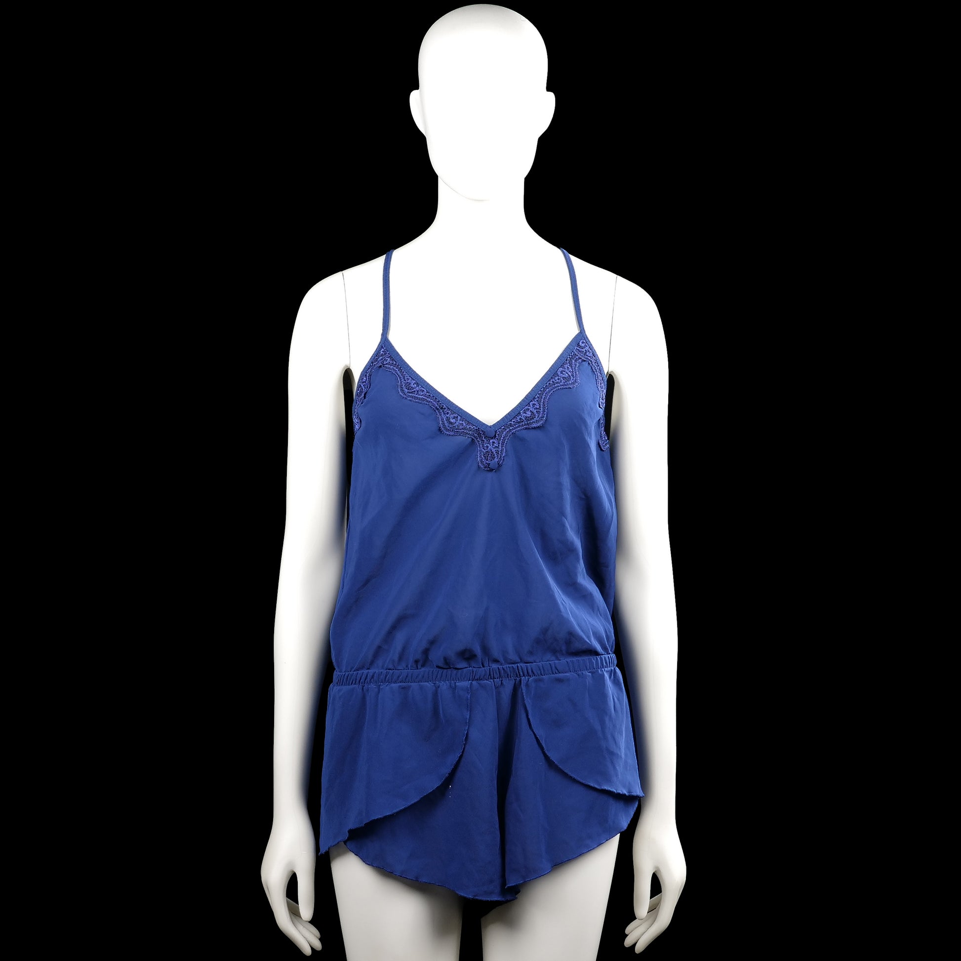 Hunkemöller - Tank top - Royal Blue - Size M - Royal blue solid sleeveless top with thin shoulder straps and a V-neckline with lace trim. Straight hem with no visible closures.