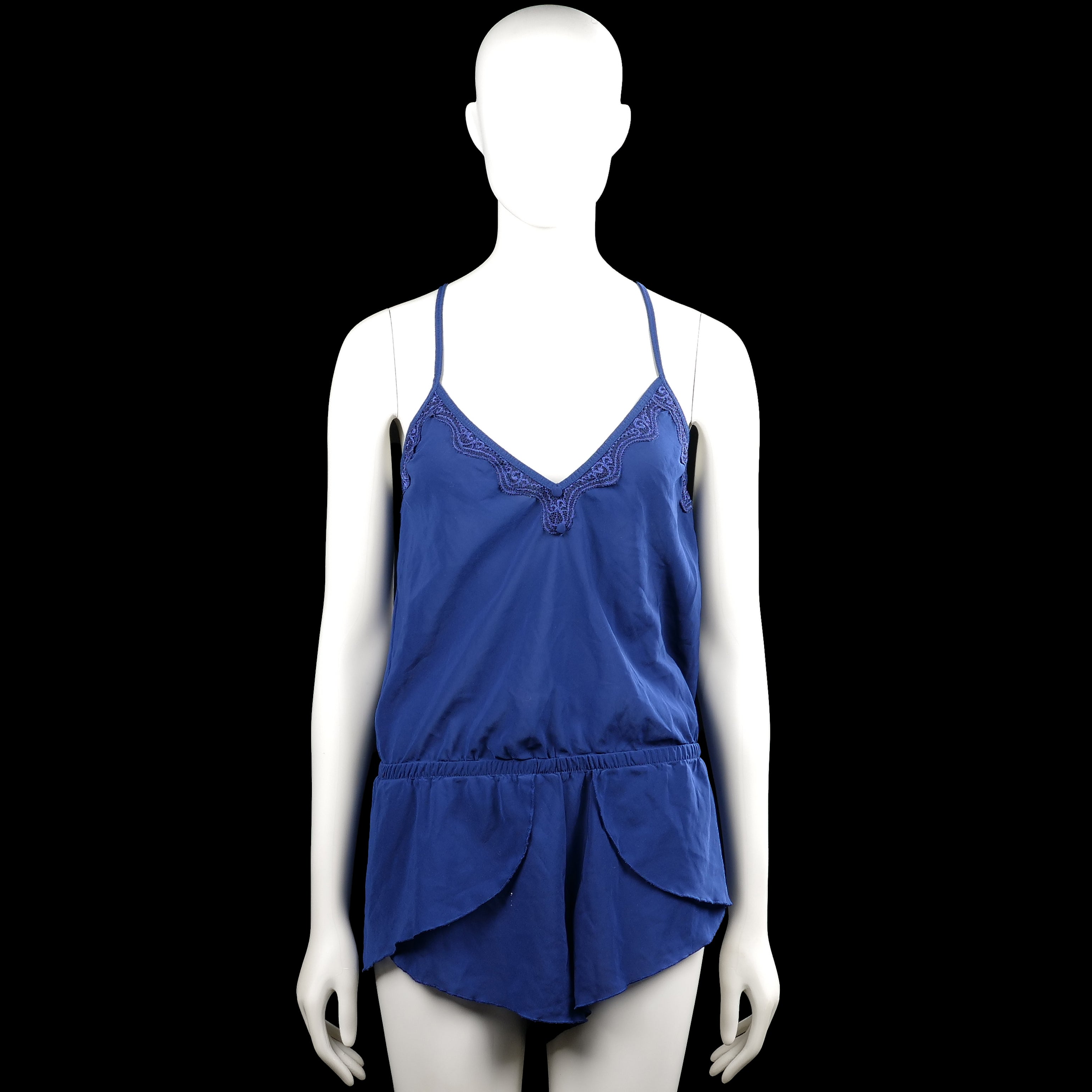 Hunkemöller - Tank top - Royal Blue - Size M - Royal blue solid sleeveless top with thin shoulder straps and a V-neckline with lace trim. Straight hem with no visible closures.