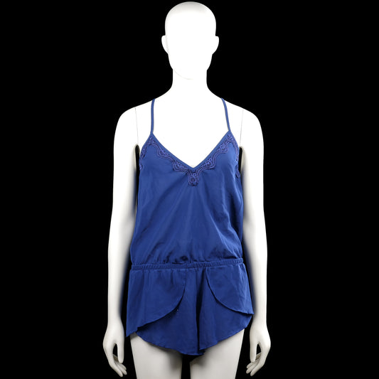 Hunkemöller - Tank top - Royal Blue - Size M - Royal blue solid sleeveless top with thin shoulder straps and a V-neckline with lace trim. Straight hem with no visible closures.