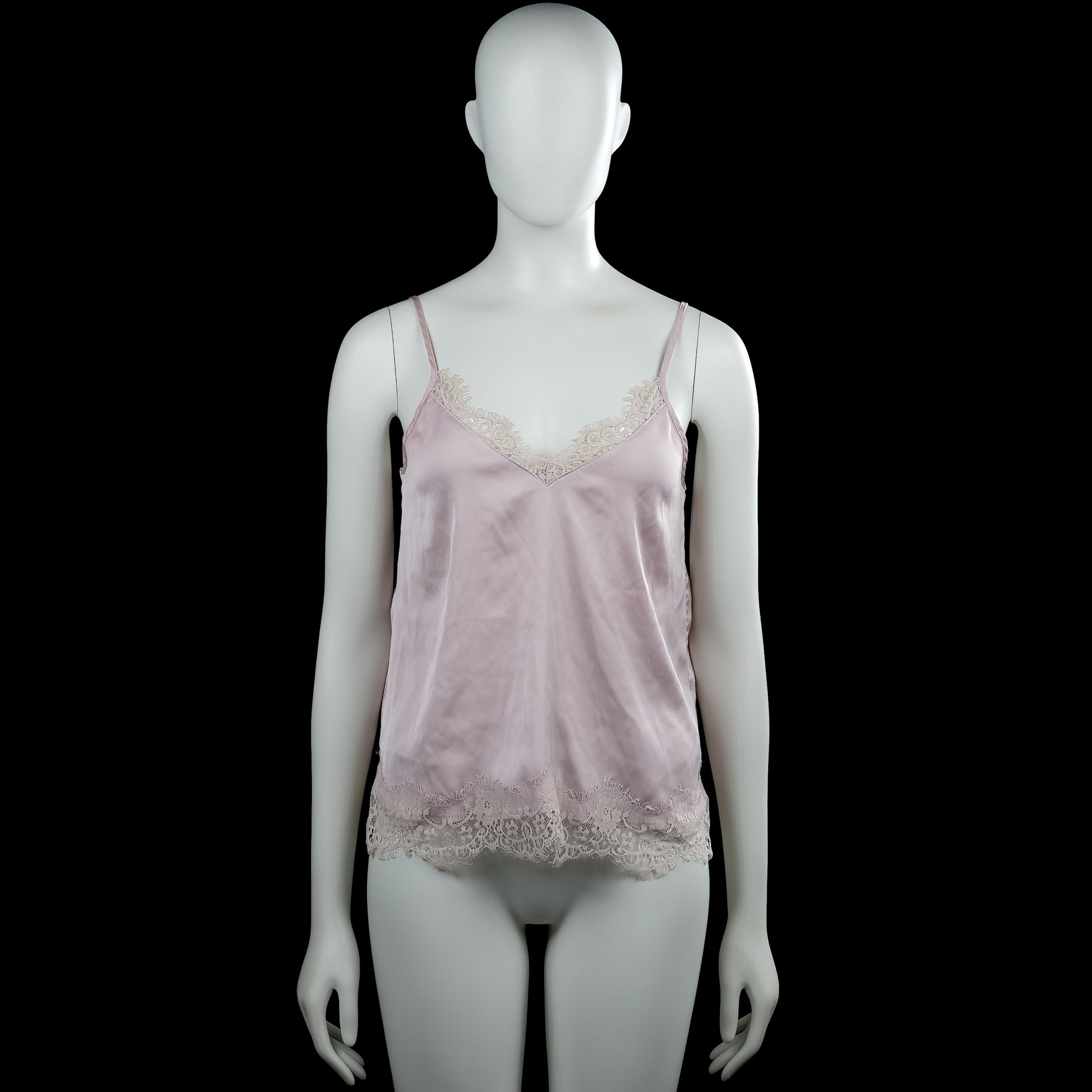 H&M Divided - Tank top - Light Pink & Ivory - Size 36 - Light pink solid camisole with thin shoulder straps and a V-neckline with ivory lace trim. Features an ivory lace-trim straight hem.