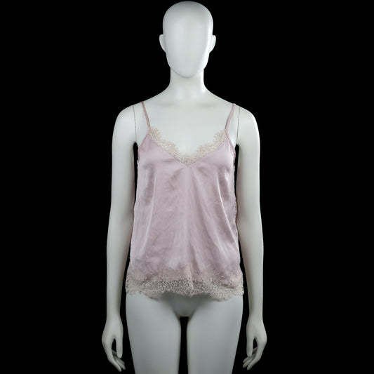 H&M Divided - Tank top - Light Pink & Ivory - Size 36 - Light pink solid camisole with thin shoulder straps and a V-neckline with ivory lace trim. Features an ivory lace-trim straight hem.