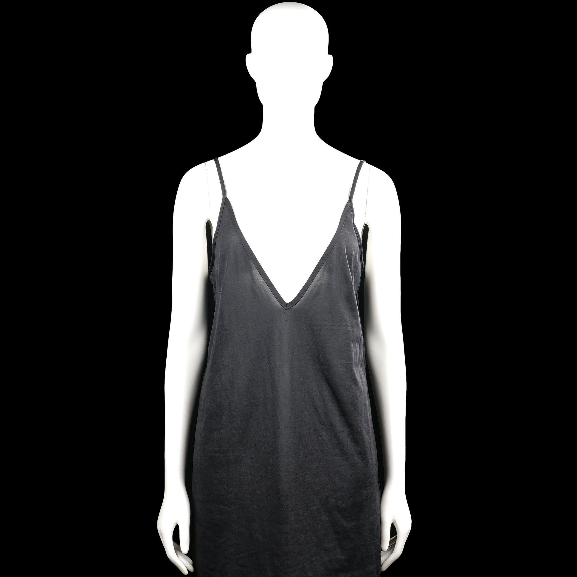 Tank top - Black - Size M - Black solid spaghetti-strap top with a deep V-neckline. Straight hem with no visible closures.