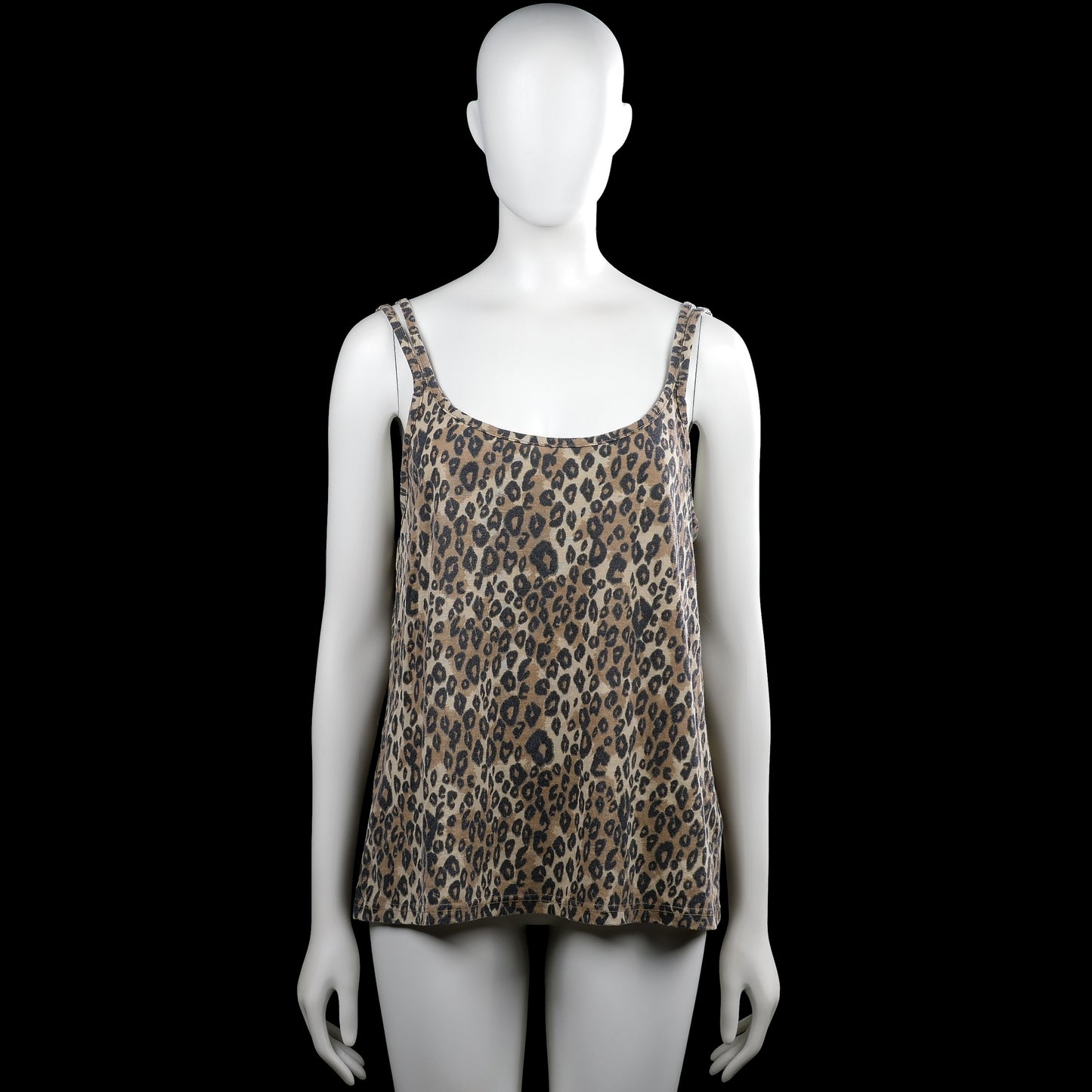 Mywear - Tank top - Beige & Black - Size L - Beige and black leopard-pattern sleeveless top with a scoop neckline and shoulder straps. Straight hem with no visible closures.