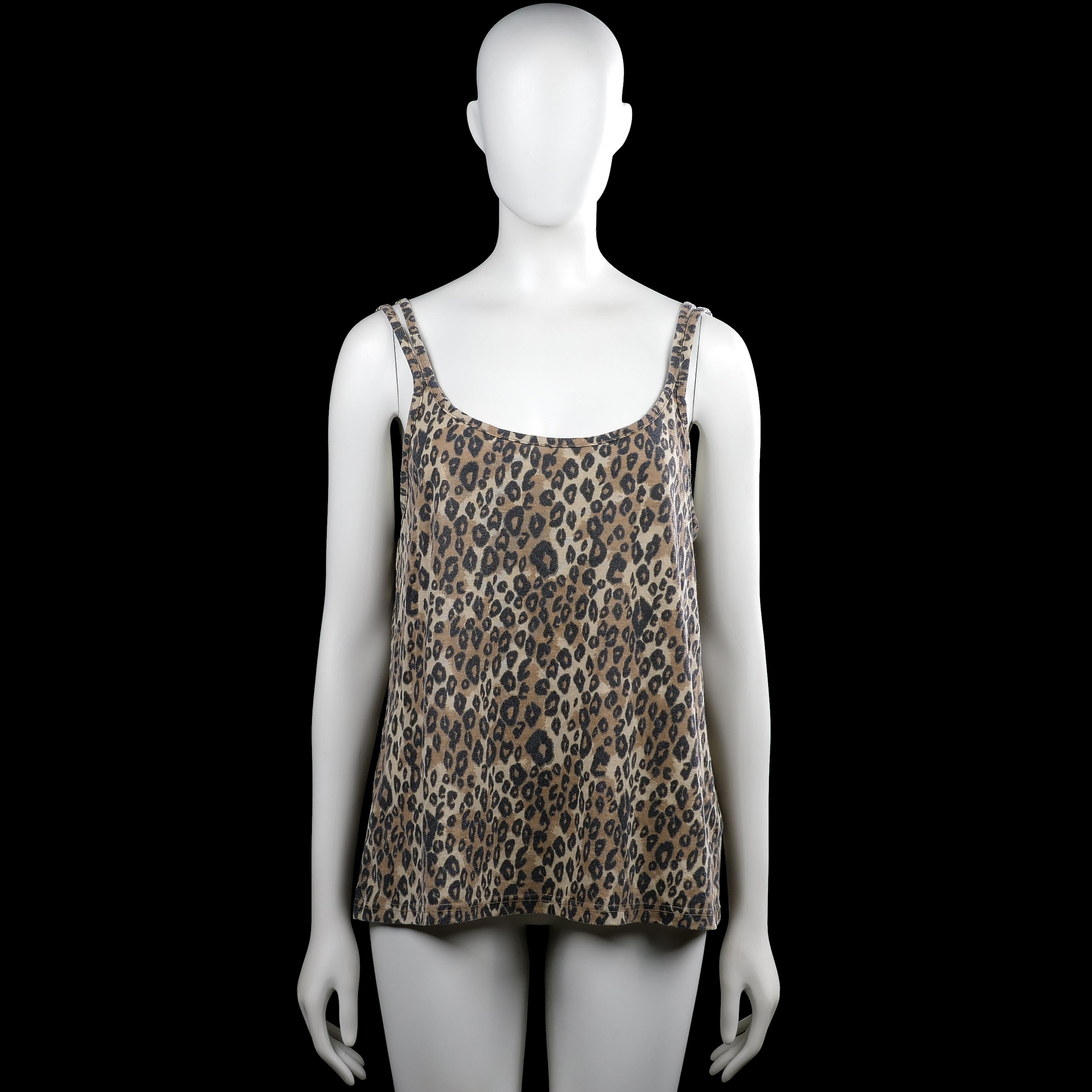 Mywear - Tank top - Beige & Black - Size L - Beige and black leopard-pattern sleeveless top with a scoop neckline and shoulder straps. Straight hem with no visible closures.