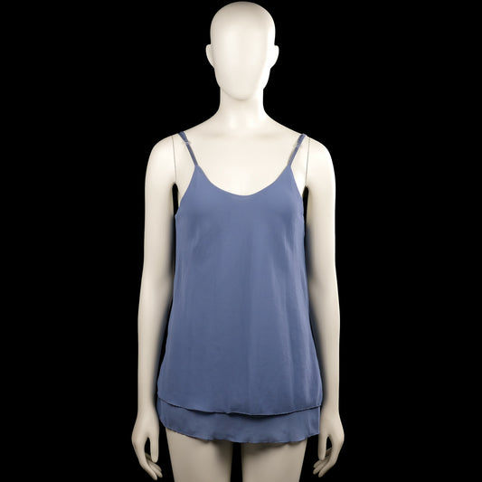 Tank top - Light Blue - Size S - Light blue solid camisole top with adjustable spaghetti straps and a V-neckline. Features a straight hem with a layered look at the bottom.