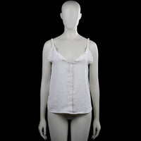 Shein - Tank top - White - Size S - White solid camisole with spaghetti straps and a V-neckline. Features ruffle trim along the neckline and center front, with a curved hem.