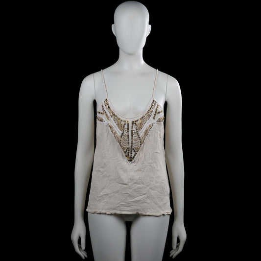H&m conscious - Tank top - Beige - Size 46 - Beige solid sleeveless spaghetti-strap top with a scoop neckline and beaded embellishment at the front. Straight hem.