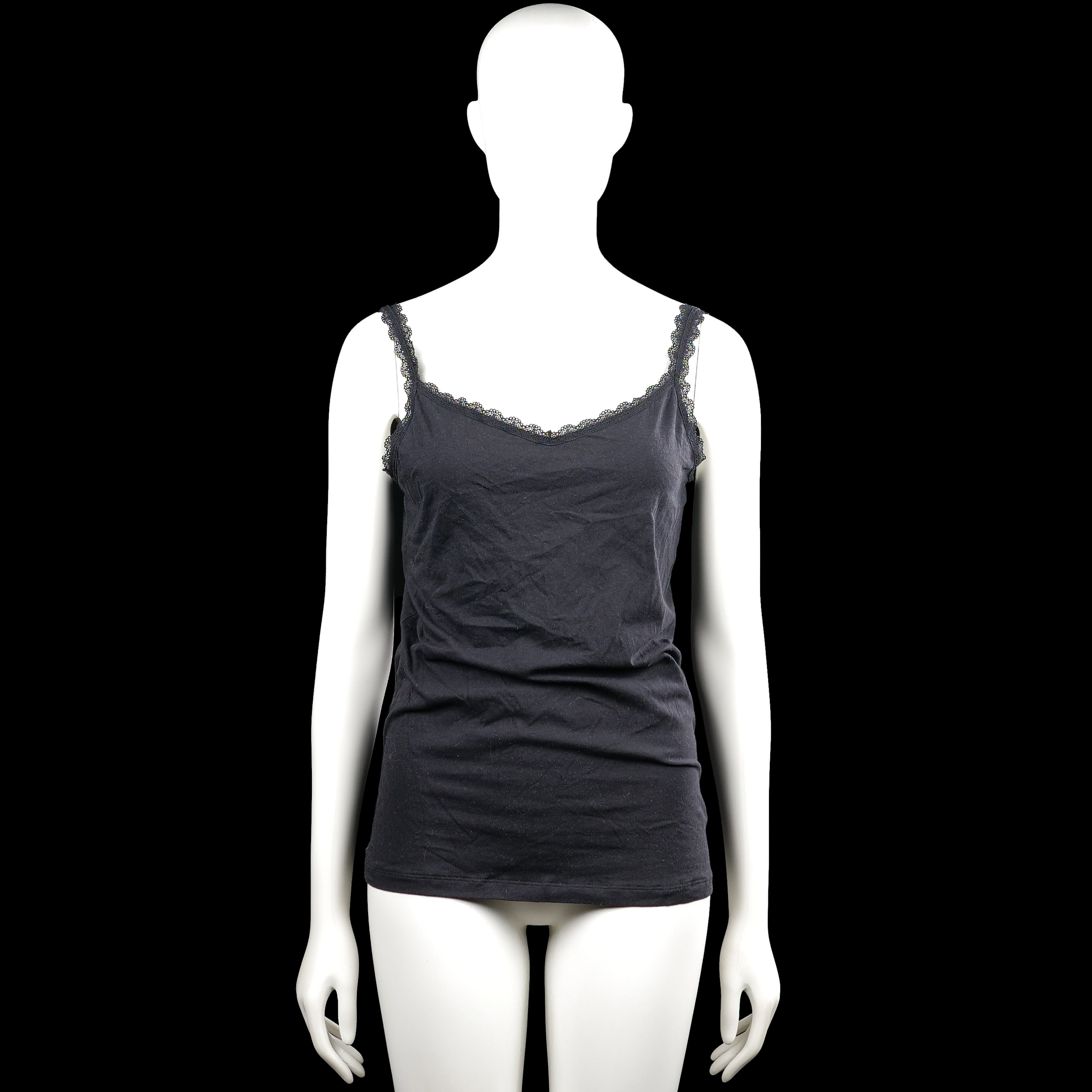 Hema - Tank top - Black - Size L - Black solid camisole with lace-trim shoulder straps and a scoop neckline. Features a straight hem.