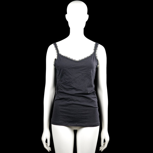 Hema - Tank top - Black - Size L - Black solid camisole with lace-trim shoulder straps and a scoop neckline. Features a straight hem.