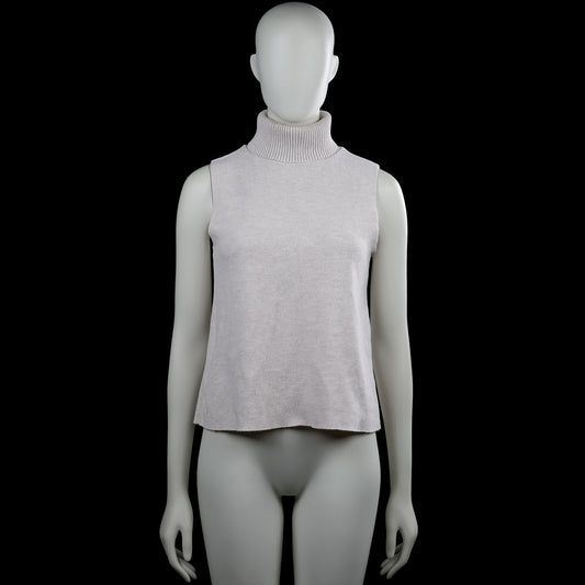 Zara - Turtleneck - Light Gray - Size S - Light gray solid sleeveless top with a ribbed turtleneck. Straight hem with side slits.