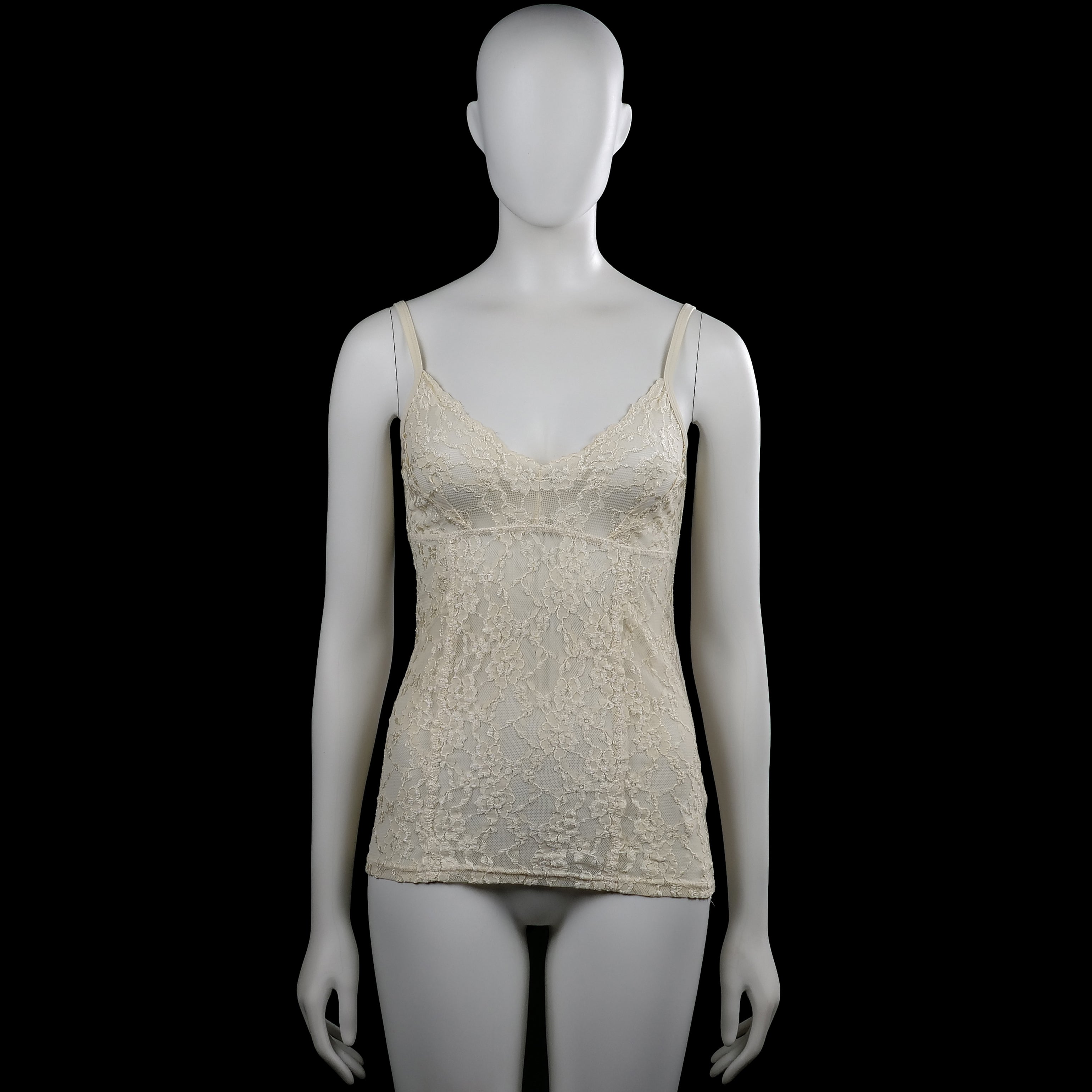 Day - Tank top - Ivory - Size S - Ivory camisole with spaghetti straps and a V-neckline. Features a floral lace overlay and a straight hem.