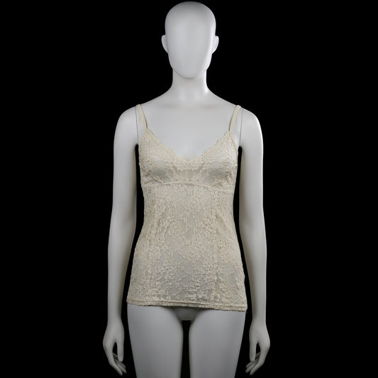 Day - Tank top - Ivory - Size S - Ivory camisole with spaghetti straps and a V-neckline. Features a floral lace overlay and a straight hem.