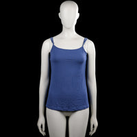Tank top - Denim Blue - Size S - Solid denim blue spaghetti-strap top with a scoop neckline and adjustable shoulder straps. Straight hem with no visible closures.