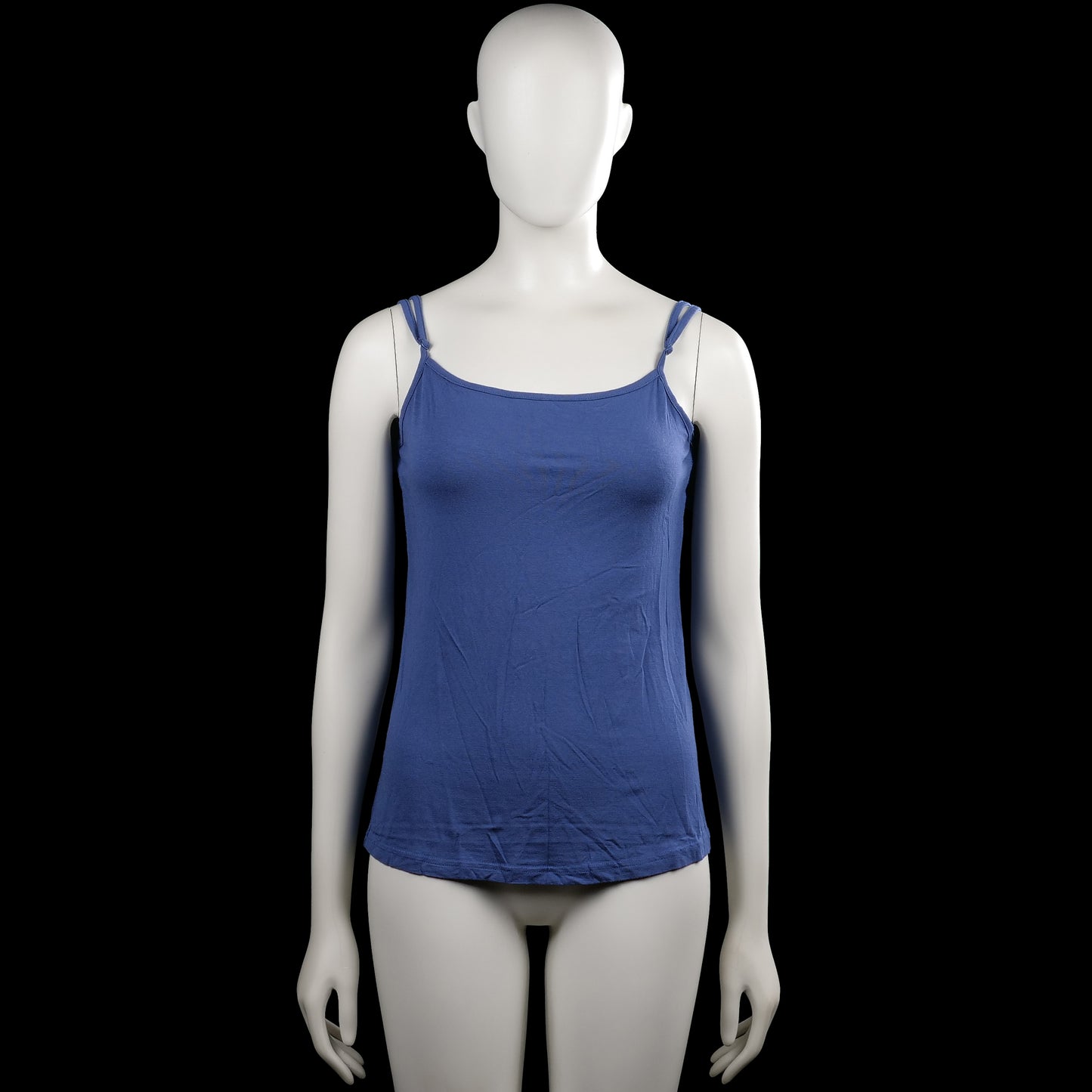 Tank top - Denim Blue - Size S - Solid denim blue spaghetti-strap top with a scoop neckline and adjustable shoulder straps. Straight hem with no visible closures.