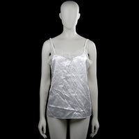 Tank top - White - Size L - White sleeveless camisole with thin shoulder straps and a V-neckline with lace trim. Straight hem with no visible closures.