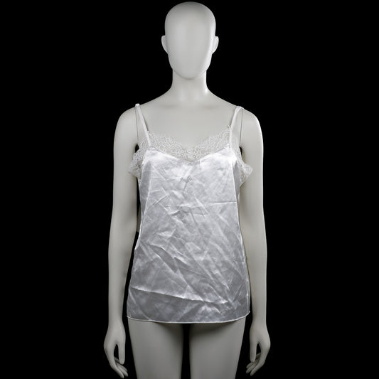 Tank top - White - Size L - White sleeveless camisole with thin shoulder straps and a V-neckline with lace trim. Straight hem with no visible closures.