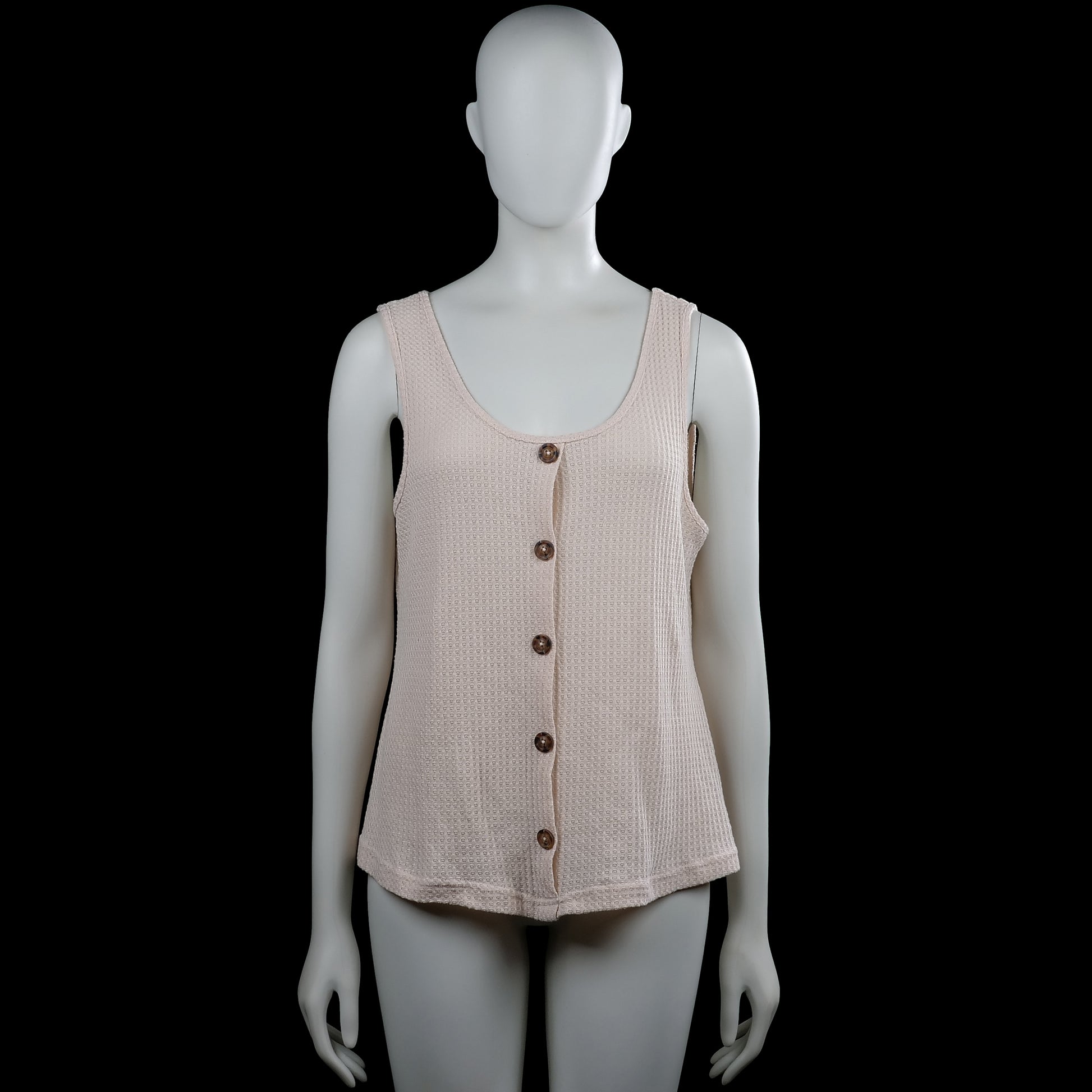 Shein - Tank top - Beige - Size L - Beige sleeveless top with a scoop neckline and a front button closure. Features a straight hem and plain arm openings.