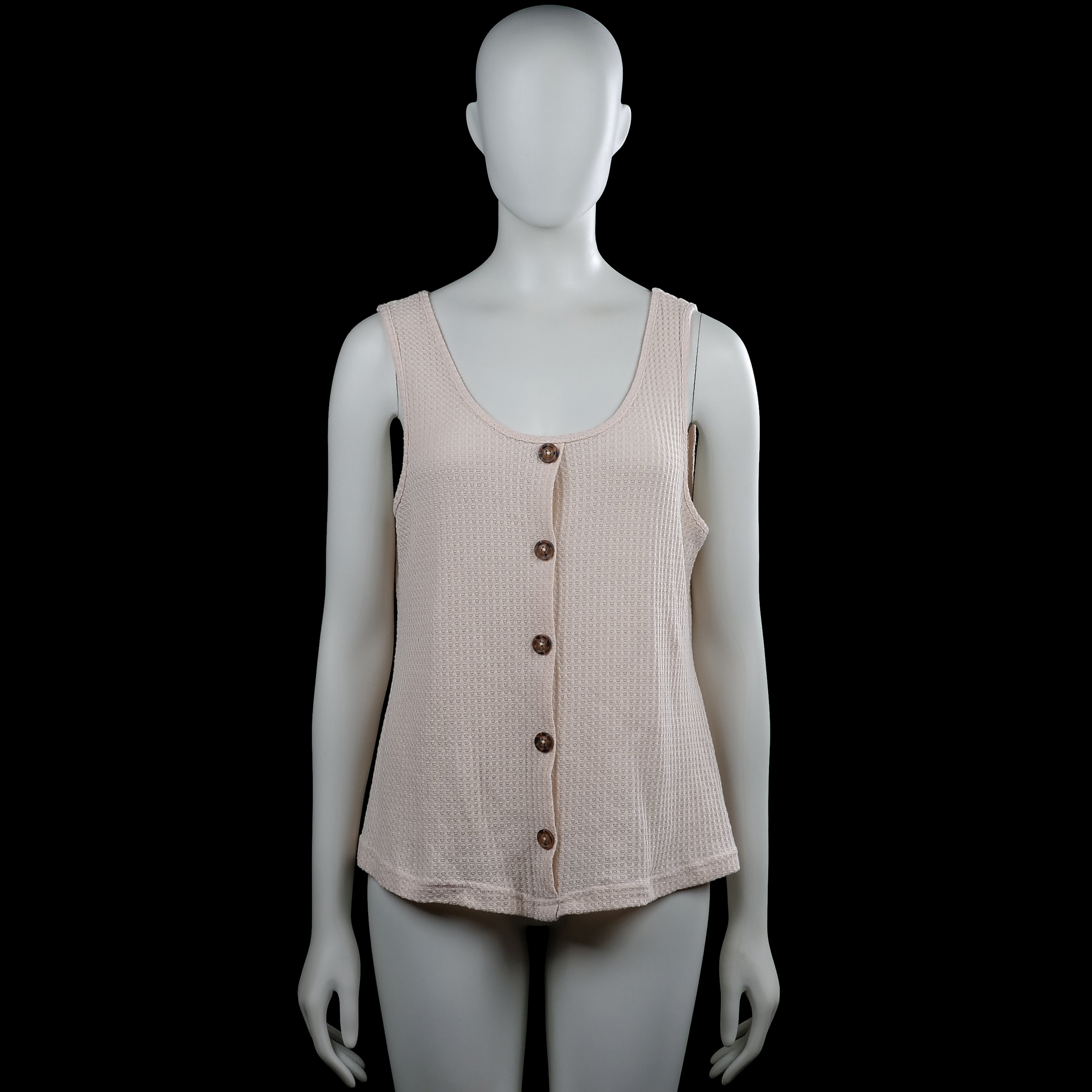 Shein - Tank top - Beige - Size L - Beige sleeveless top with a scoop neckline and a front button closure. Features a straight hem and plain arm openings.
