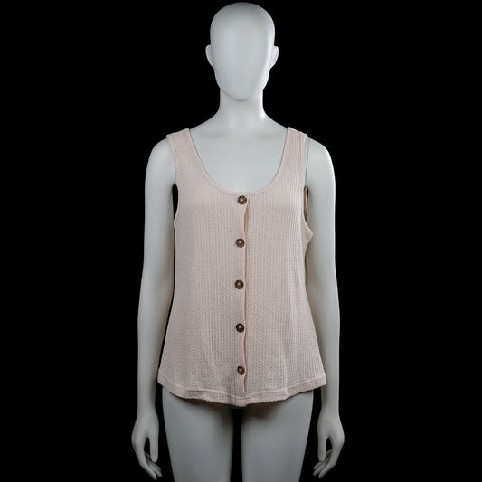 Shein - Tank top - Beige - Size L - Beige sleeveless top with a scoop neckline and a front button closure. Features a straight hem and plain arm openings.