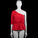Bikbok - Long-sleeve top - Red - Size L - Red solid one-shoulder top with one three-quarter sleeve and a plain cuff. Features an elastic waist and a straight hem.