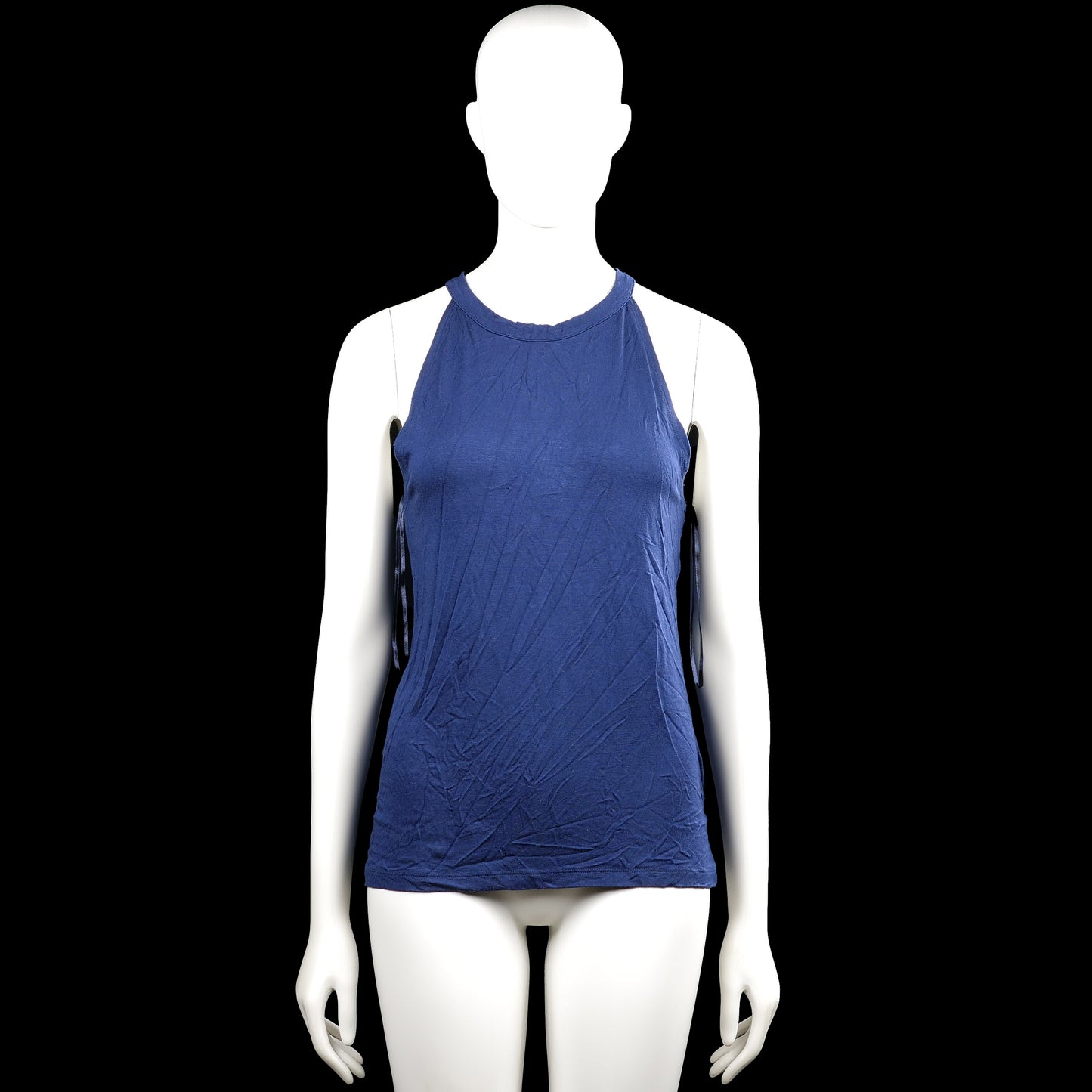 Cubus - Tank top - Navy & Black - Size M - Navy sleeveless solid top with a round neck and straight hem. Features black lace panels on the back straps with a small back button closure.
