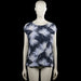 Tank top - Navy & Light Gray - Size M - Navy and light gray top with an allover leaf pattern and short sleeves. Scoop neckline with crisscross straps at the back and a straight hem.