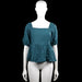 Aware - Blouse - Turquoise - Size XS - Turquoise solid top with a squared neckline and short puff sleeves with elastic cuffs. Features a straight hem and tie closures with a back cutout.