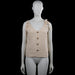Shein - Tank top - Beige - Size L - Beige solid sleeveless top with a V-neck and tied shoulder straps. Button-front closure and a straight hem.