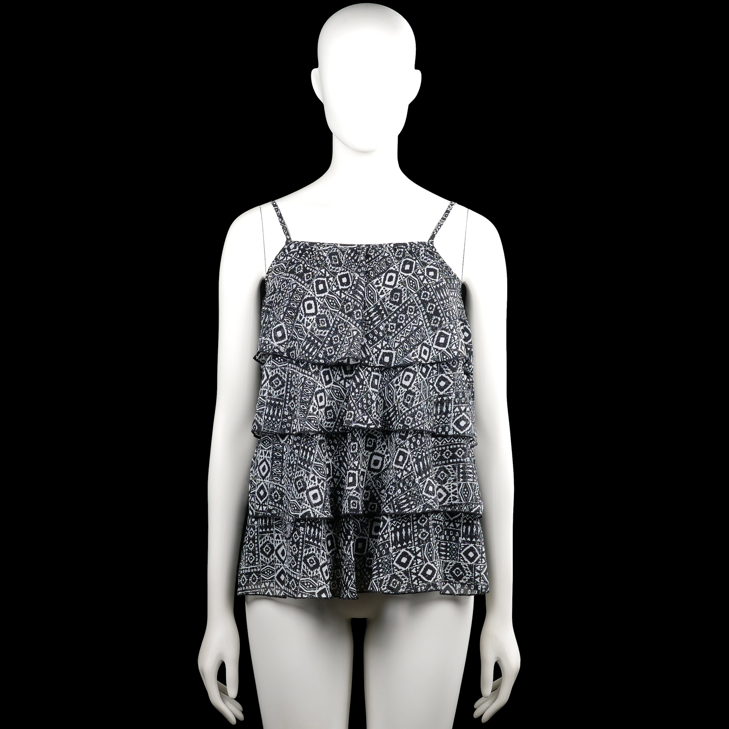 Lindex kids - Tank top - Black & White - Size 170 - Black and white printed sleeveless top with thin shoulder straps and a squared neckline. Tiered ruffle overlay with a straight hem.