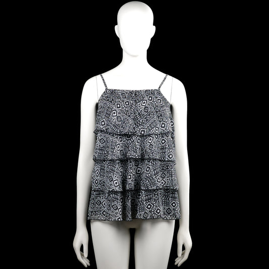 Lindex kids - Tank top - Black & White - Size 170 - Black and white printed sleeveless top with thin shoulder straps and a squared neckline. Tiered ruffle overlay with a straight hem.