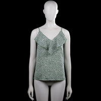 Shein - Tank top - Sage & White - Size M - Sage camisole top with white all-over print and a V-neckline. Sleeveless with spaghetti straps, a layered ruffle detail at the front, and a straight hem.