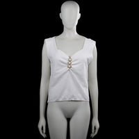 Tank top - White - Size M - White solid sleeveless top with a squared neckline and three decorative buttons at the center front. Straight hem.