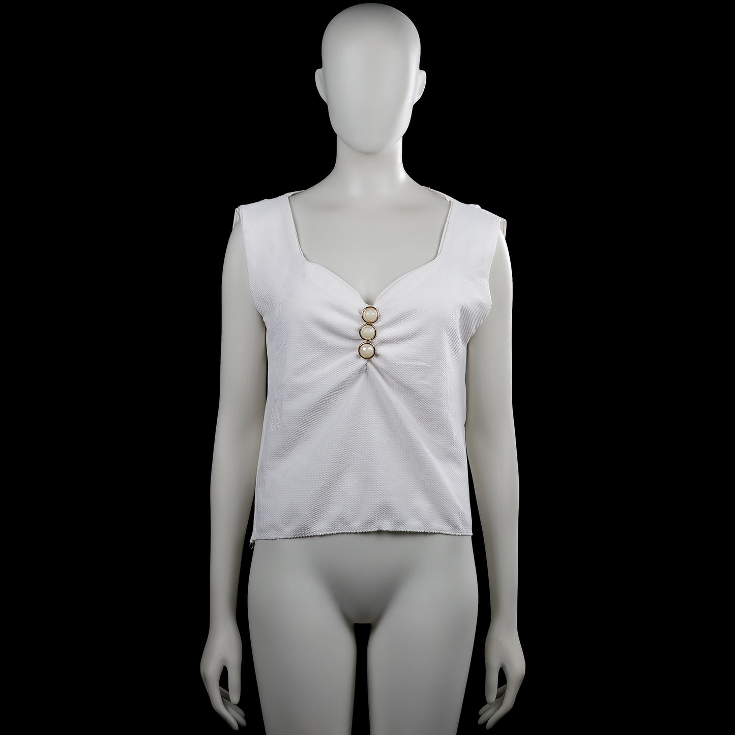Tank top - White - Size M - White solid sleeveless top with a squared neckline and three decorative buttons at the center front. Straight hem.