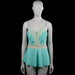 Tank top - Turquoise & White - Size S - Turquoise sleeveless top with spaghetti straps and a V-neckline trimmed with white lace. Features a white lace band around the waist and a straight hem.