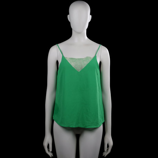 Vintage Dressing - Tank top - Forest Green - Size S - Forest green solid camisole top with thin shoulder straps and a V-neckline with a lace inset. Curved hem.