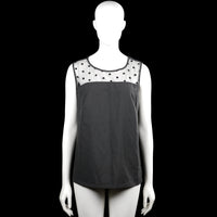 Shein - Tank top - Black & White - Size 1XL - Sleeveless top with a black body and a white upper yoke with black polka dots. Scoop neckline with plain trim and a straight hem.