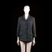 Laura Lebek - Blazer - Black & Navy - Size 42 - Textured woven jacket with a straight cut, front button closure, and flap pockets at the hip. Features a structured collar and 3/4 length sleeves.