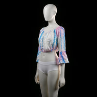 Blouse - White & Light Blue & Pink - Size L