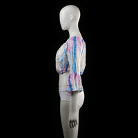 Blouse - White & Light Blue & Pink - Size L