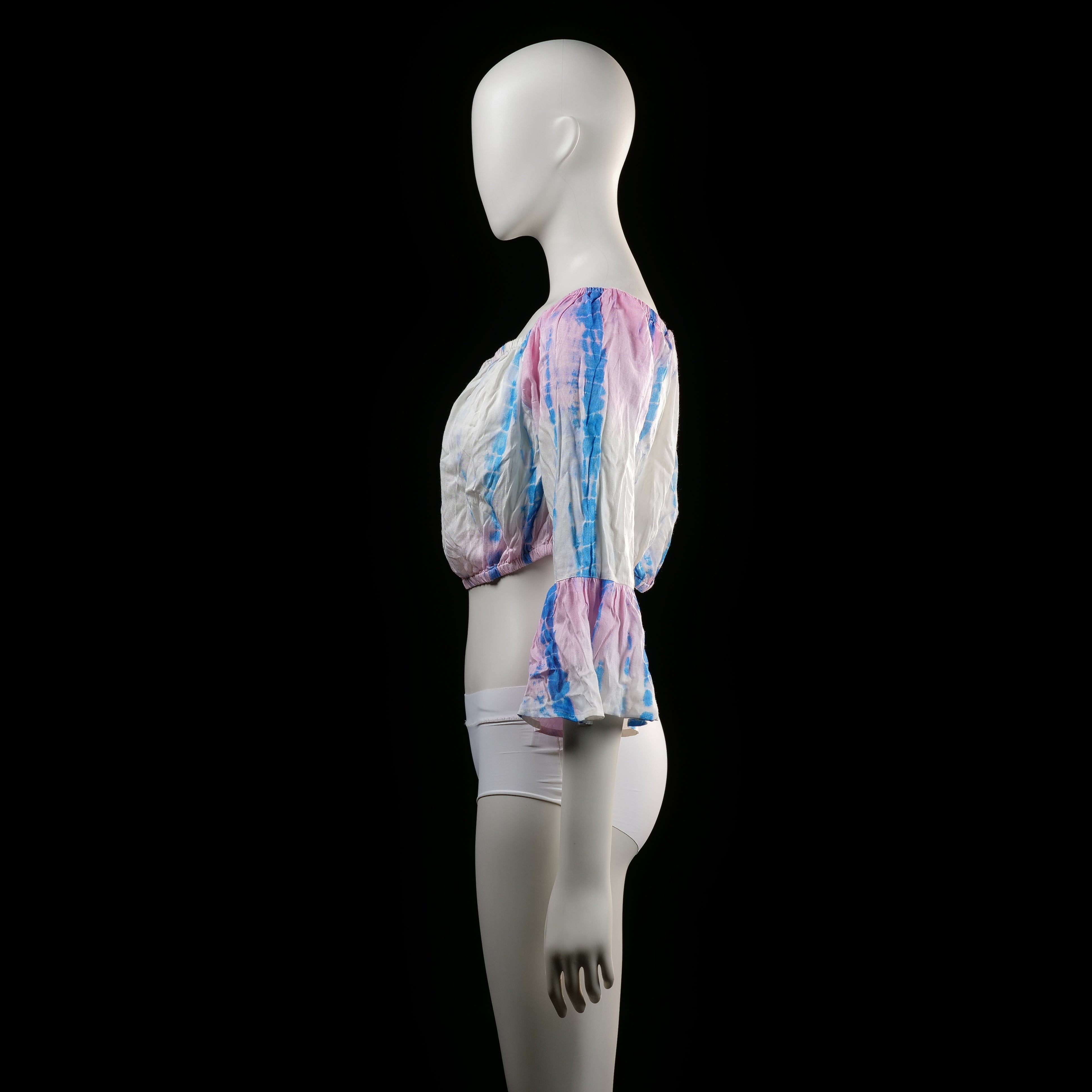 Blouse - White & Light Blue & Pink - Size L