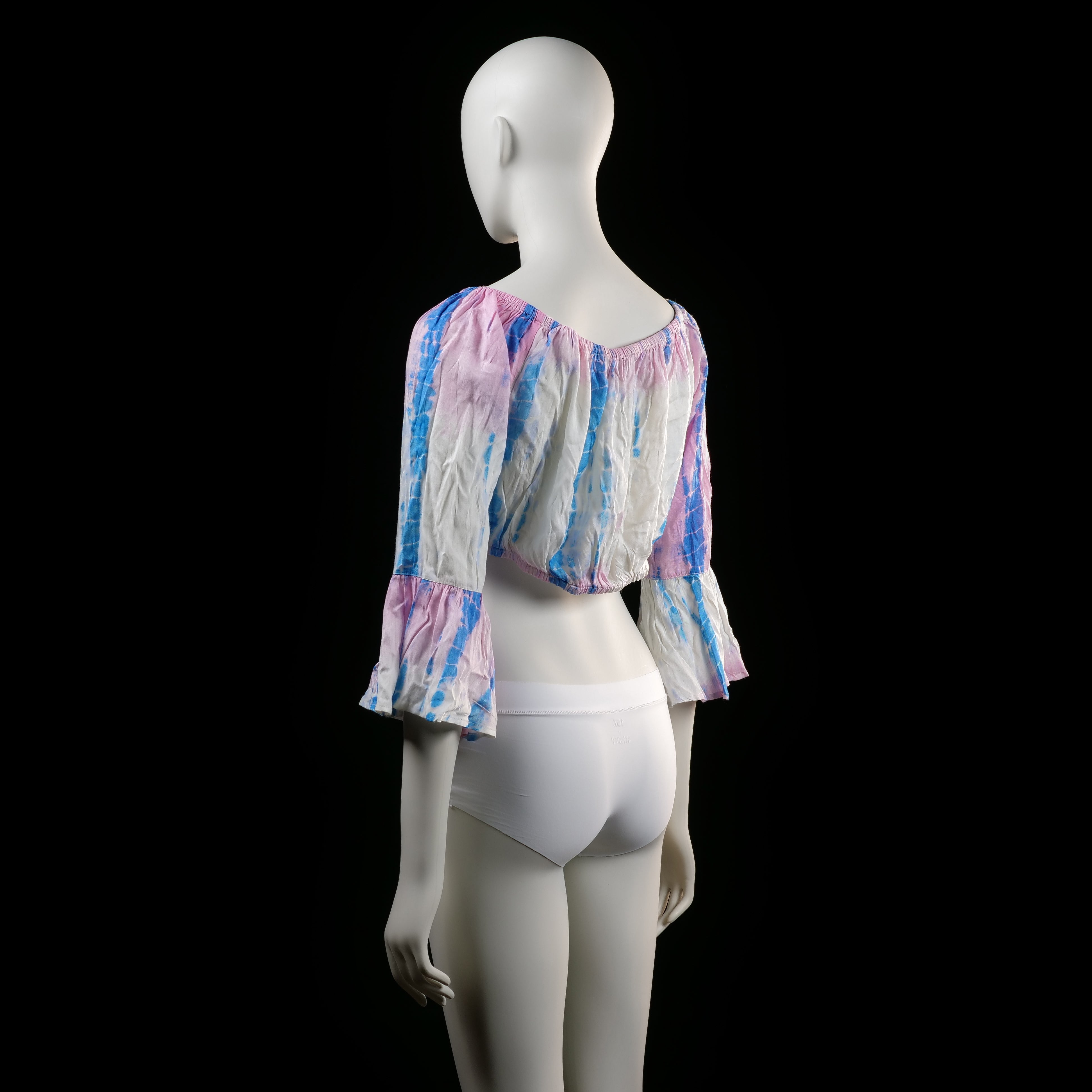 Blouse - White & Light Blue & Pink - Size L