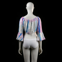 Blouse - White & Light Blue & Pink - Size L