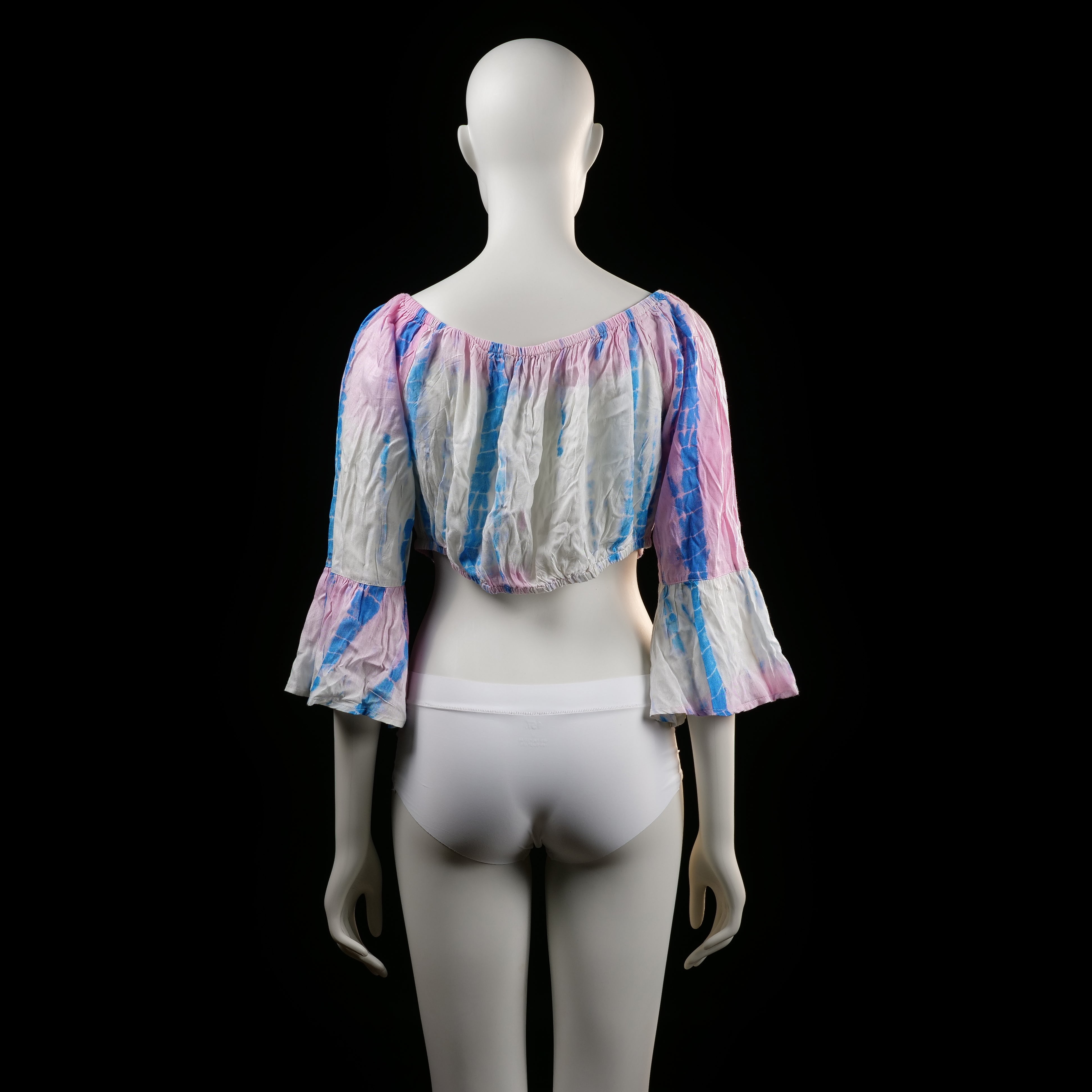 Blouse - White & Light Blue & Pink - Size L