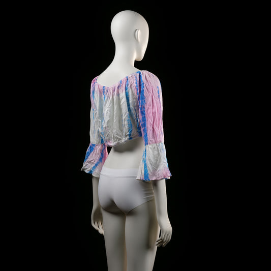 Blouse - White & Light Blue & Pink - Size L