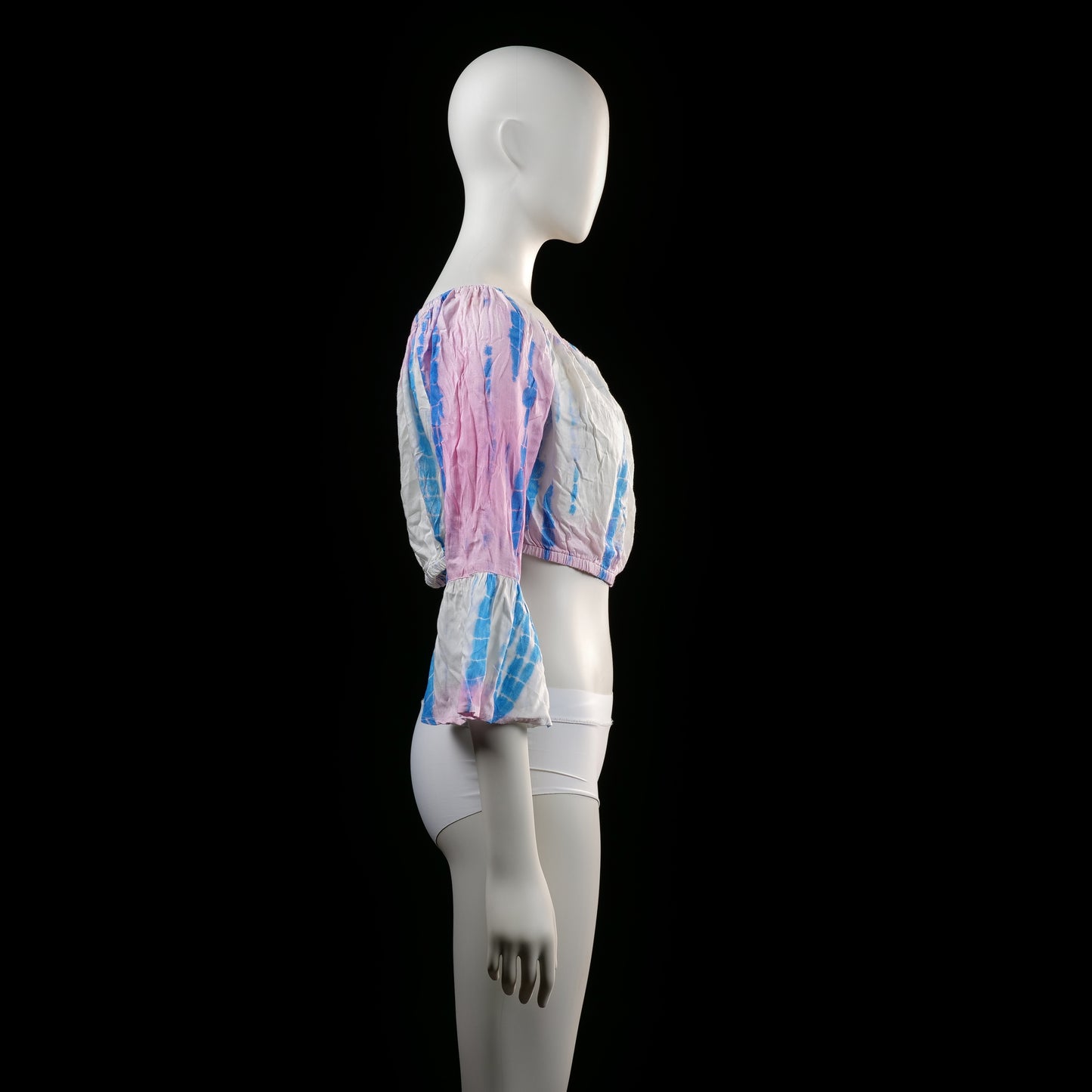 Blouse - White & Light Blue & Pink - Size L