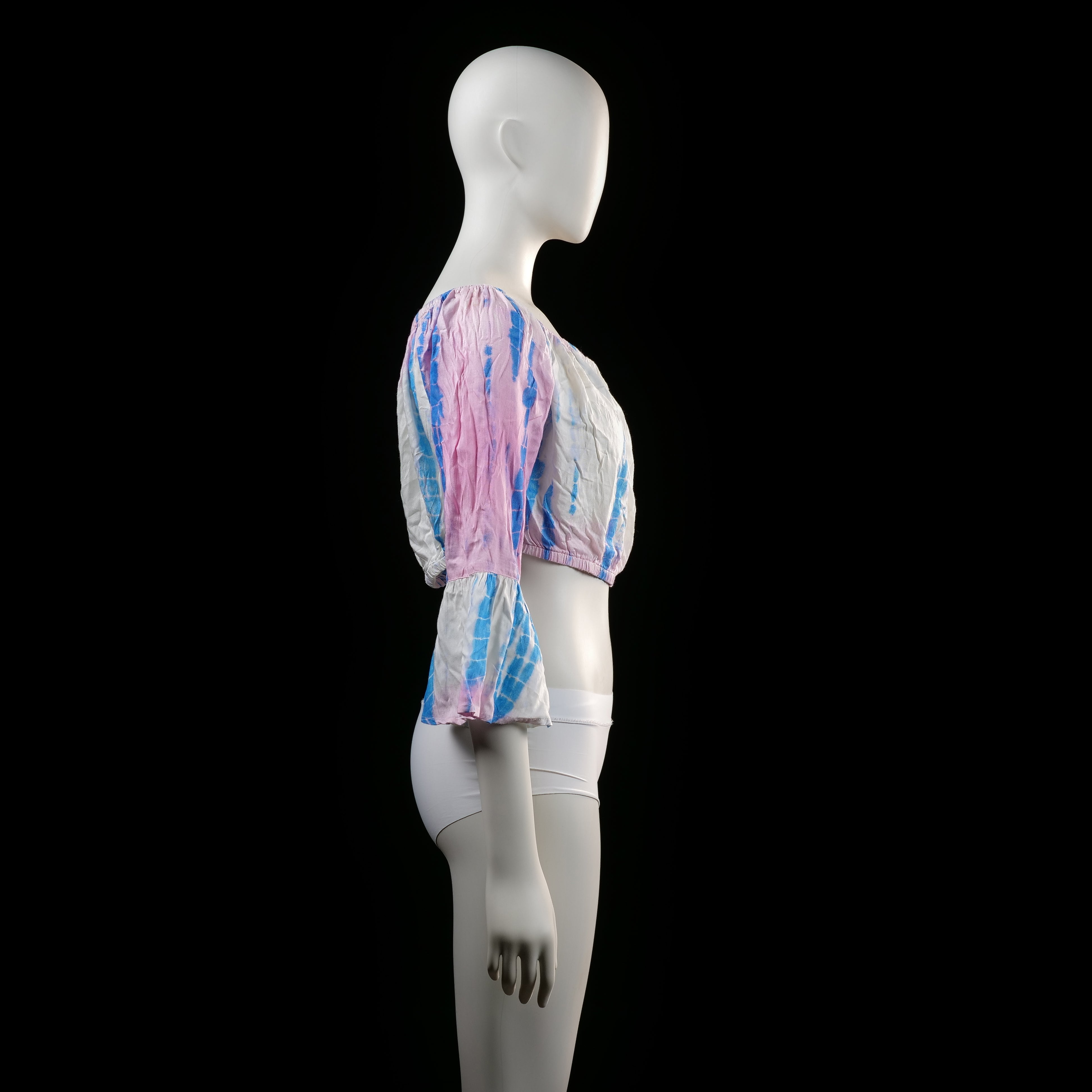 Blouse - White & Light Blue & Pink - Size L
