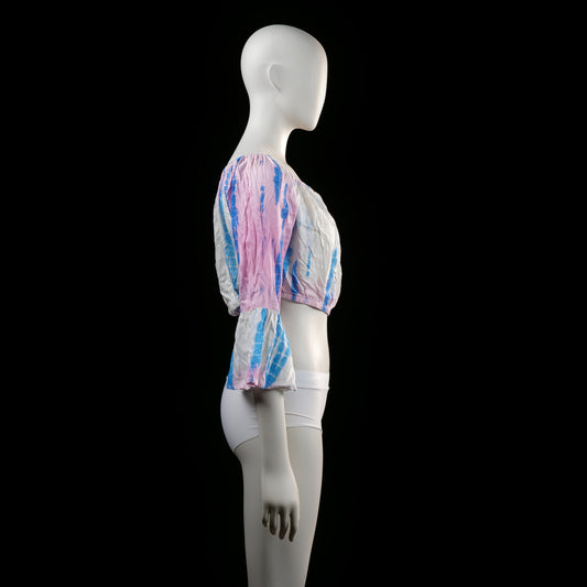 Blouse - White & Light Blue & Pink - Size L